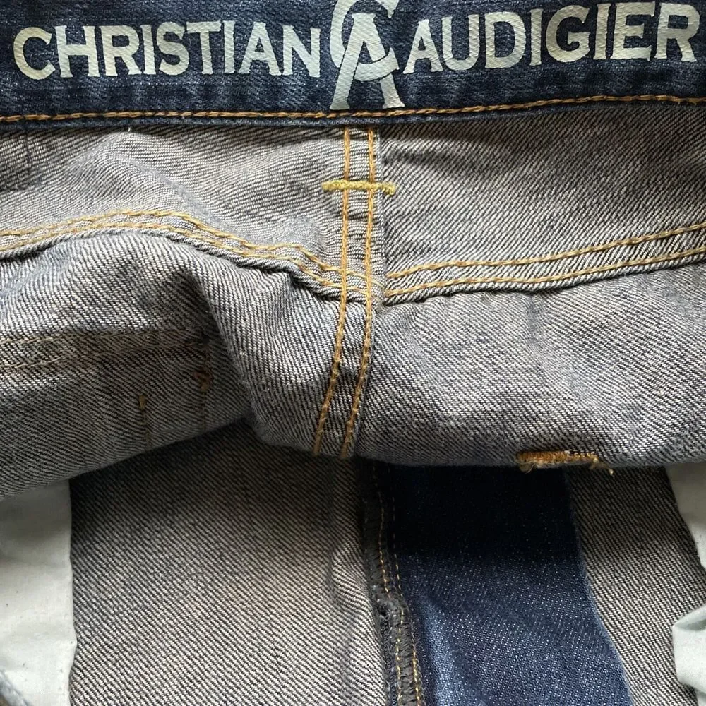 Christian Audigier Denim Men's 32x32‎ (34x32) Blue Distressed Straight Leg Jeans